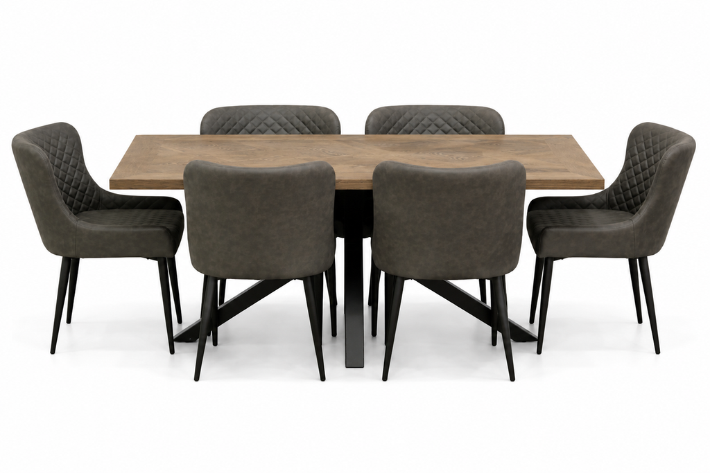 Hugo 1.6m Medium Oak Veneer+ 6 Diamond Grey PU Chairs