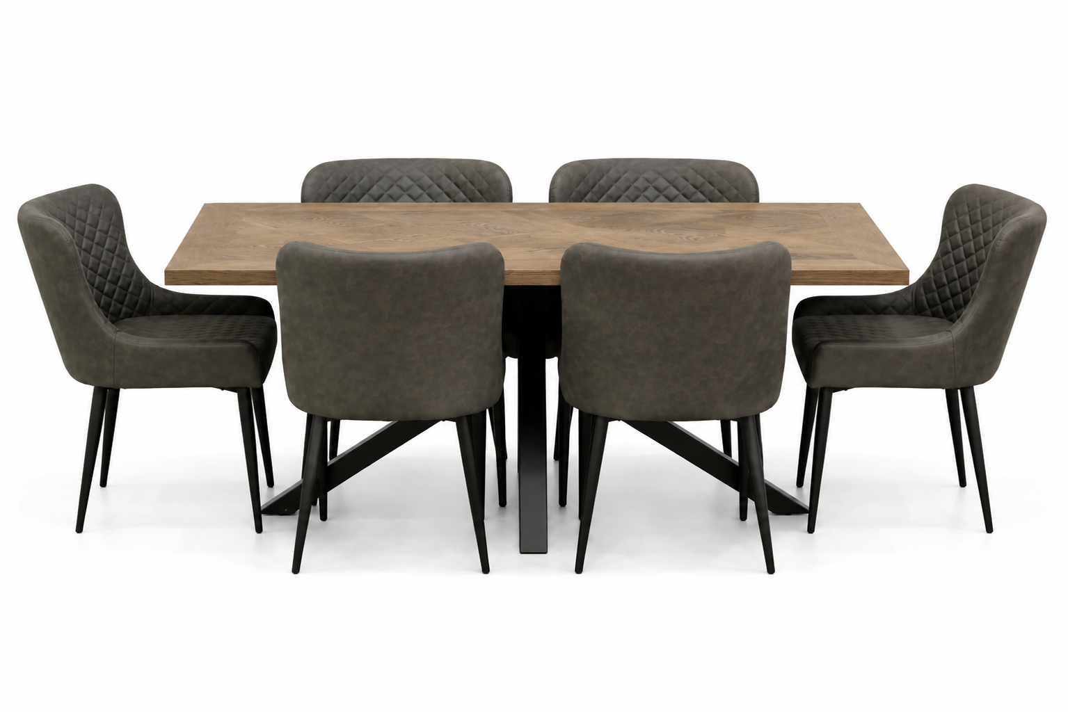 Hugo 1.6m Medium Oak Veneer+ 6 Diamond Grey PU Chairs