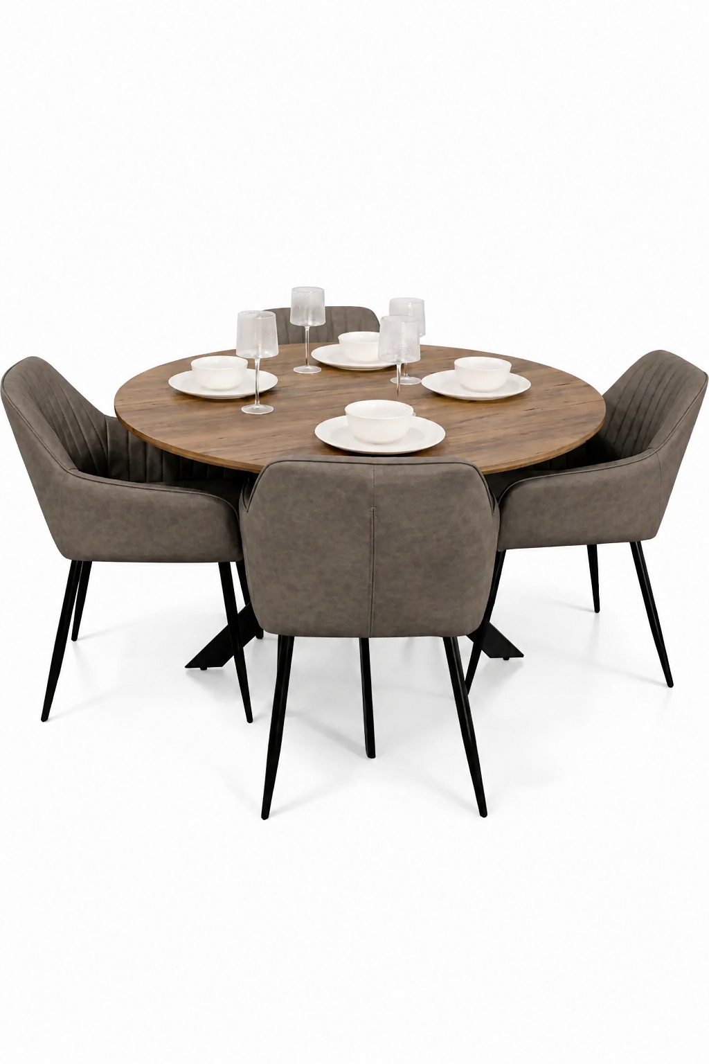 Epsom Dark Oak 1.2m + 4 EZ Grey PU Chairs