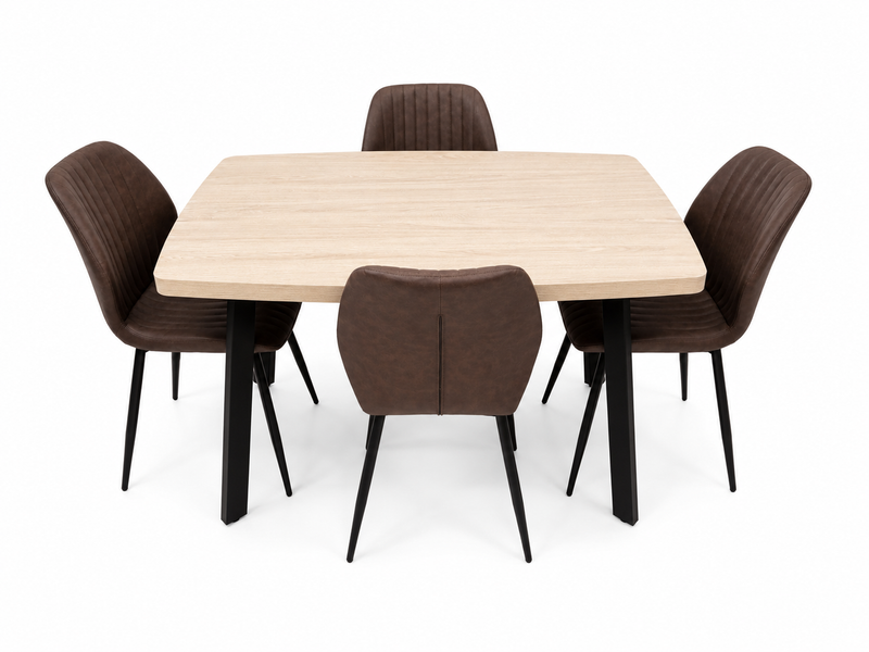 Dalton 1.2m + 4 Lyra Brown PU Chairs