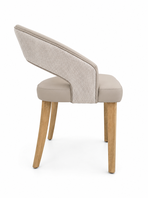 Willow Dining Chair - Herringbone  Fabric/ Taupe Leagher
