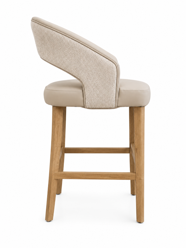 Willow Bar Stool - Herringbone Fabric/ Taupe Leather