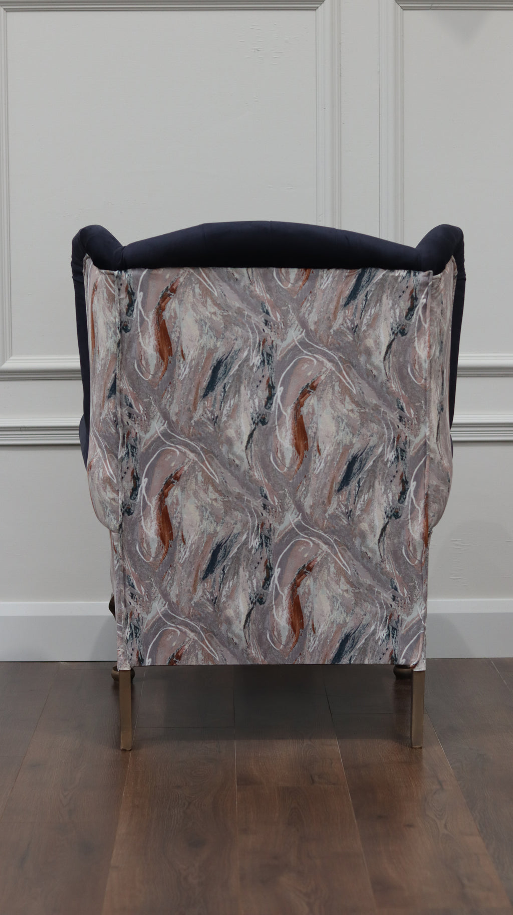 Made To Order Queen Anne Chair - Navy Velvet/Floral Design