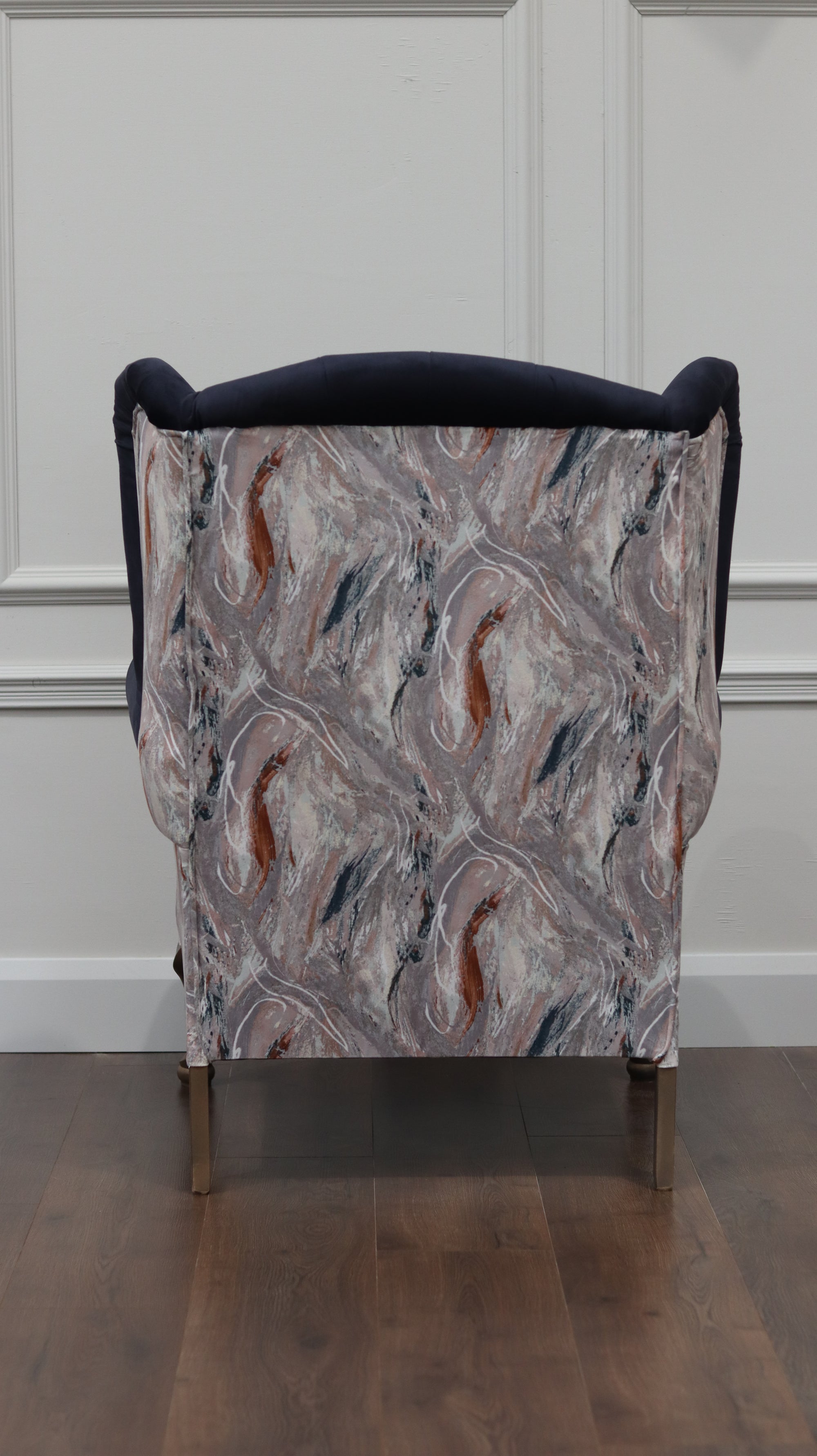 Made To Order Queen Anne Chair - Navy Velvet/Floral Design