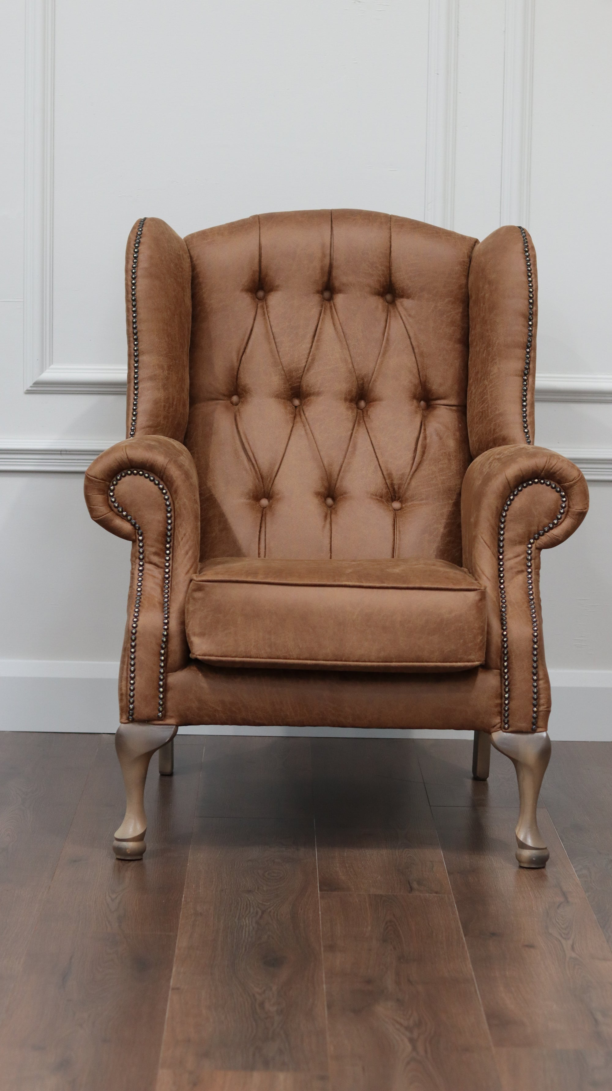 Made To Order Queen Anne Chair Tan Suede