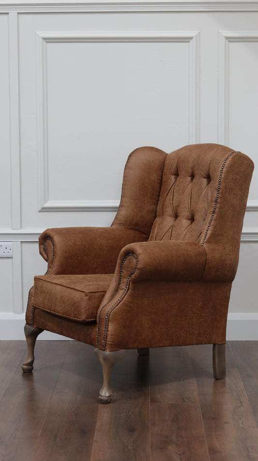 Made To Order Queen Anne Chair Tan Suede