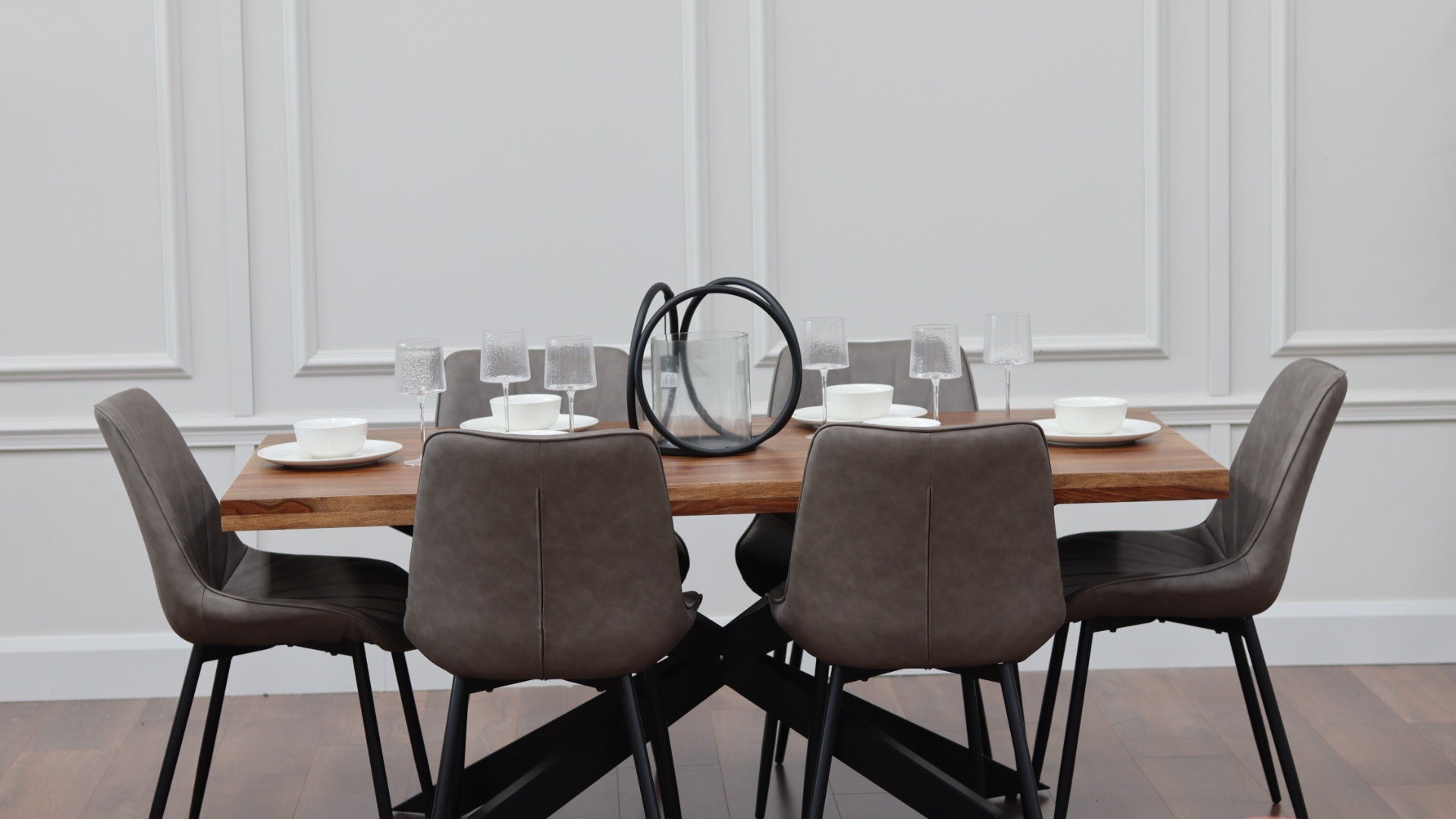 Hoxton 1.75M Dining Table + 6 Tilly Grey PU