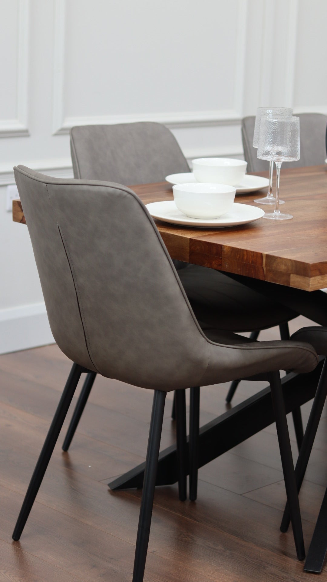 Hoxton 1.75M Dining Table + 6 Tilly Grey PU