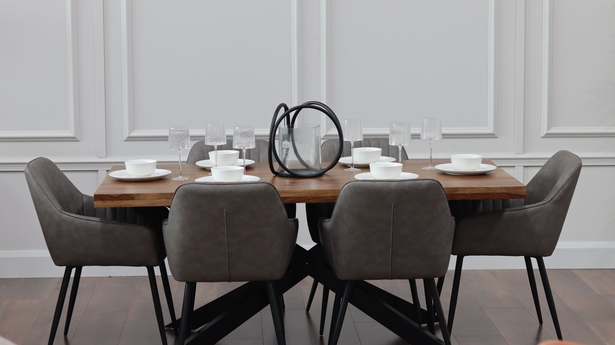 Hoxton 1.75M Dining Table + 6 EZ Grey PU