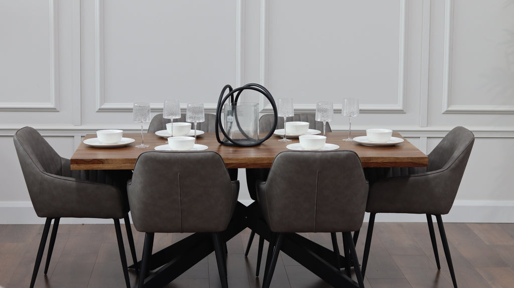 Hoxton 1.75M Dining Table + 6 EZ Grey PU