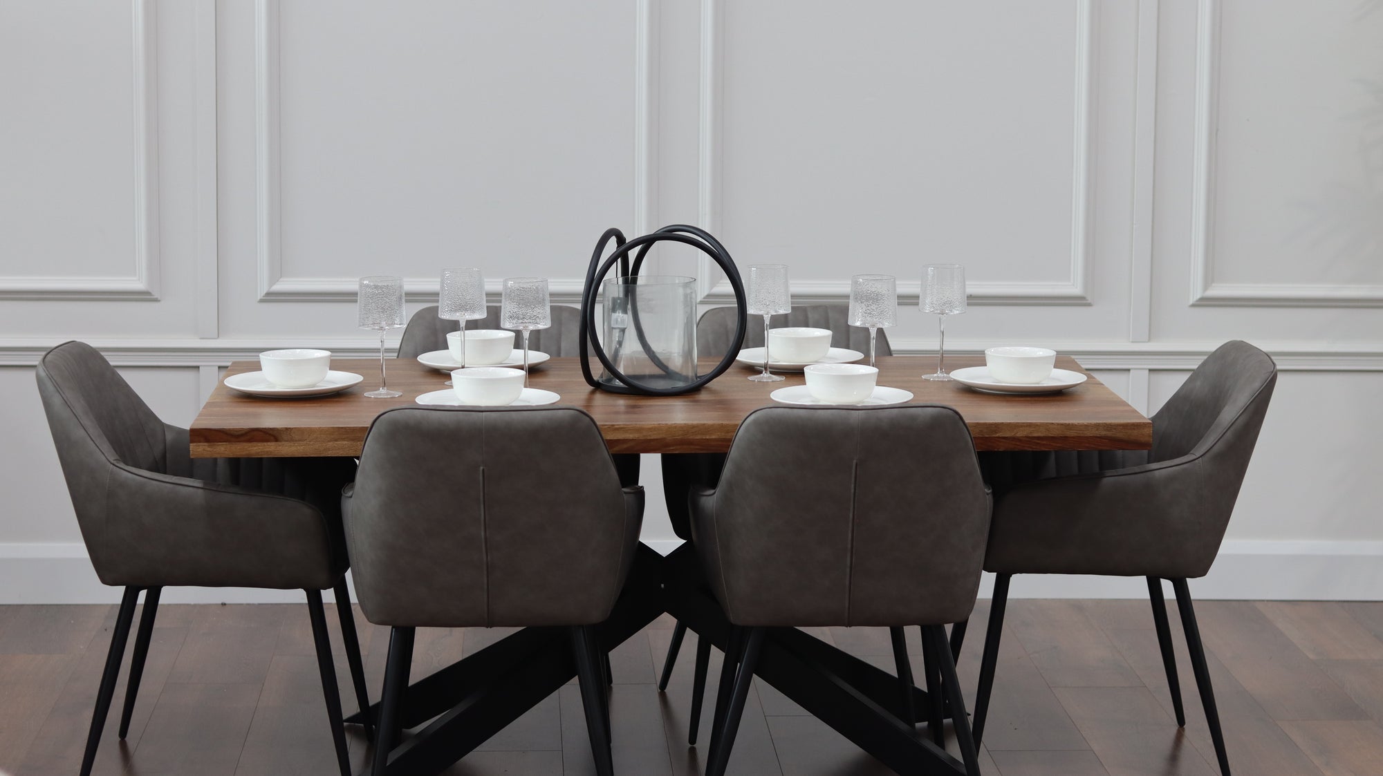 Hoxton 1.75M Dining Table + 6 EZ Grey PU