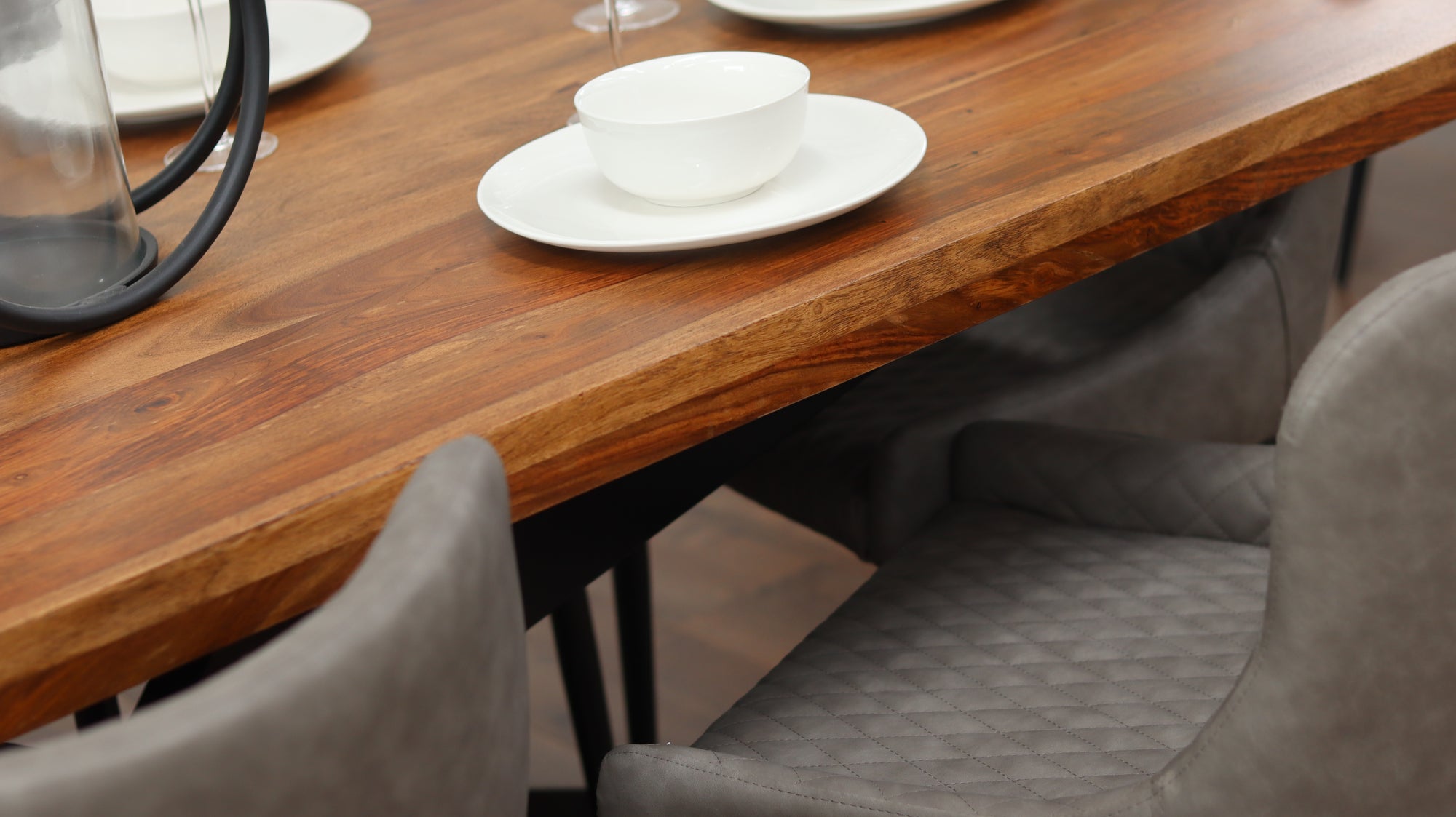 Hoxton 1.75M Dining Table + 6 Diamond Grey PU