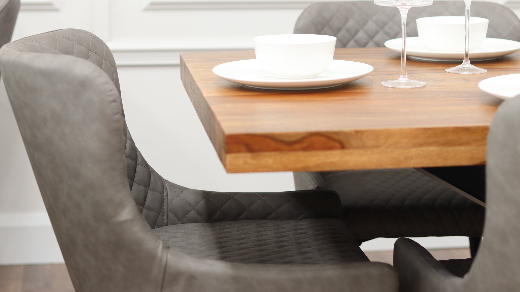 Hoxton 1.75M Dining Table + 6 Diamond Grey PU
