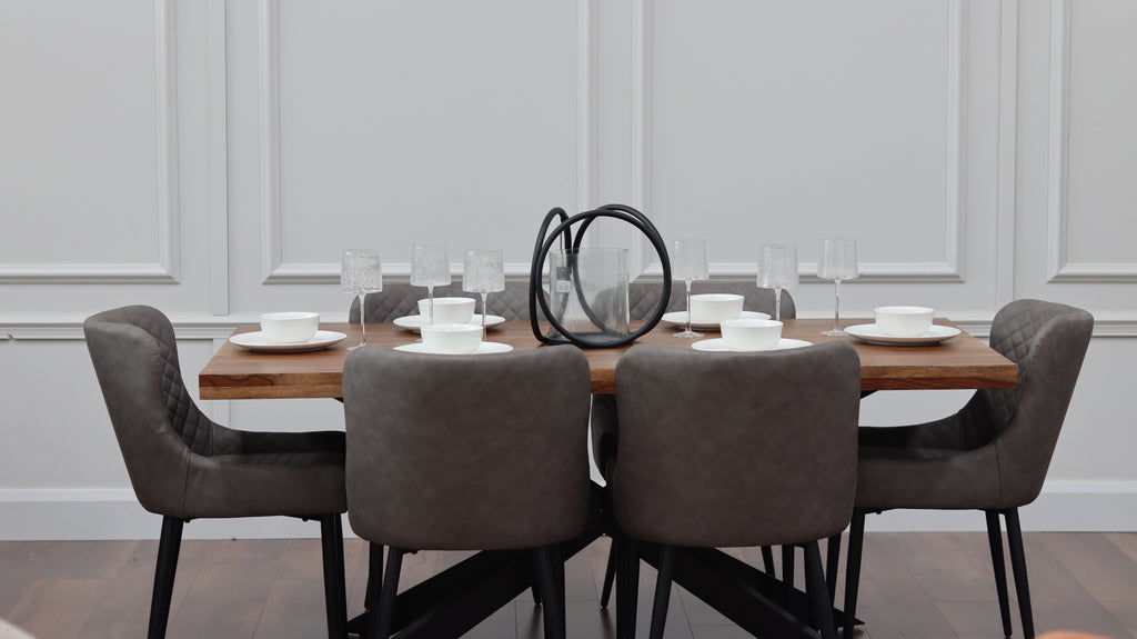 Hoxton 1.75M Dining Table + 6 Diamond Grey PU