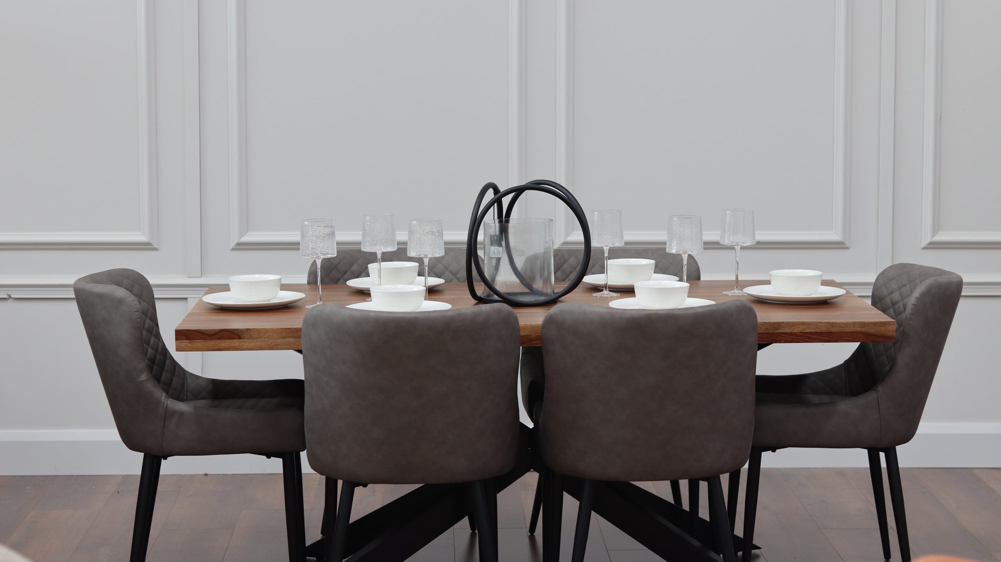 Hoxton 1.75M Dining Table + 6 Diamond Grey PU