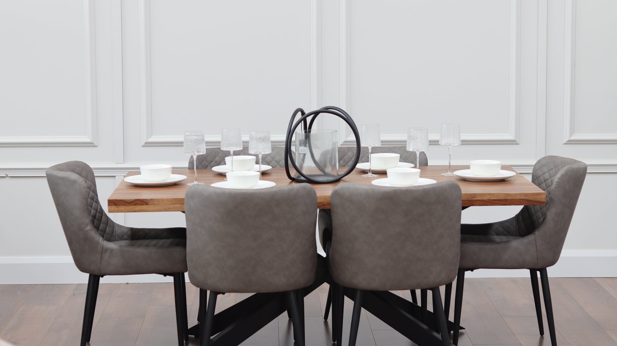 Hoxton 1.75M Dining Table + 6 Diamond Grey PU