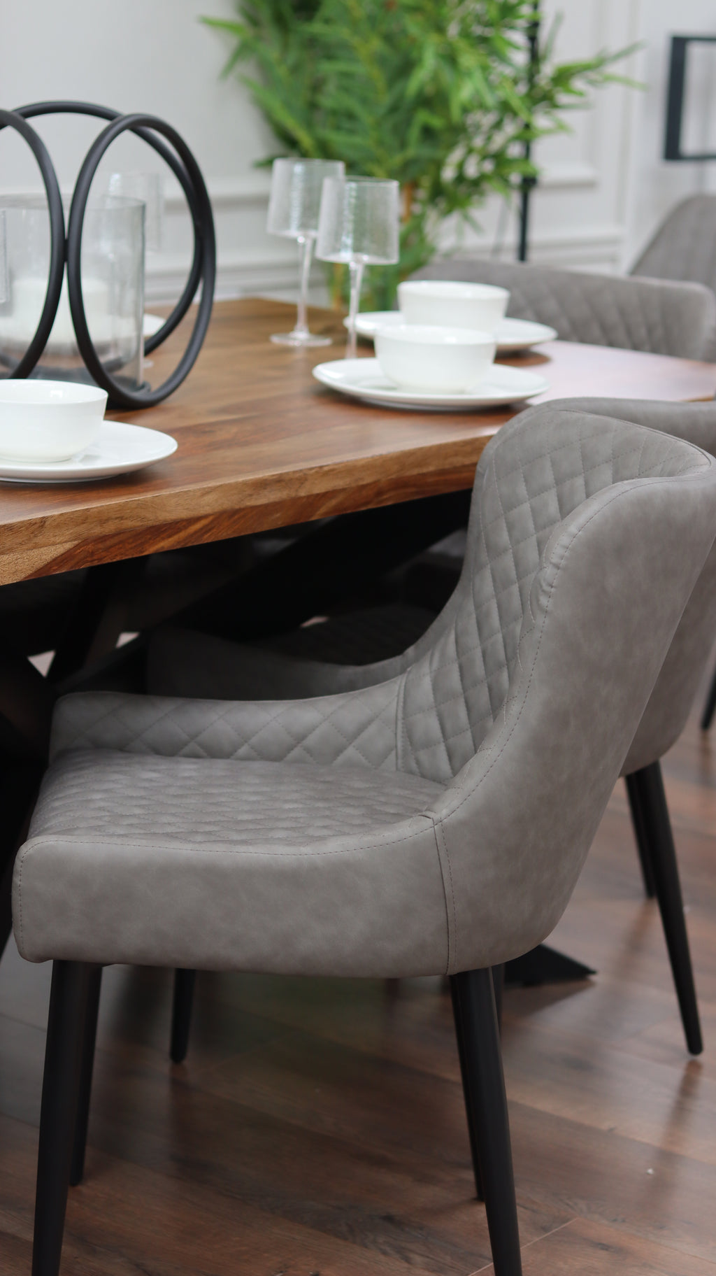 Hoxton 1.75M Dining Table + 6 Diamond Grey PU