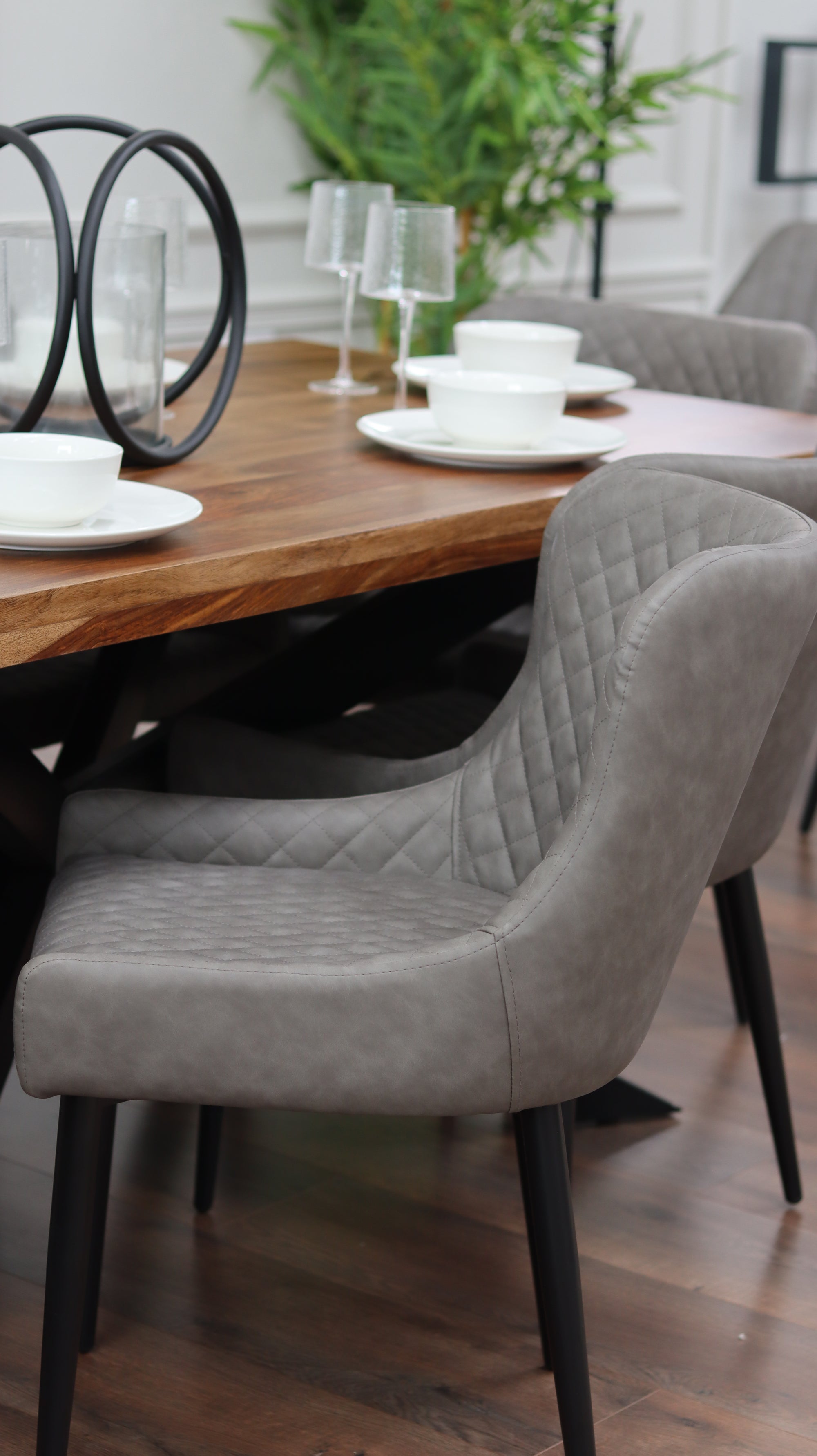 Hoxton 1.75M Dining Table + 6 Diamond Grey PU