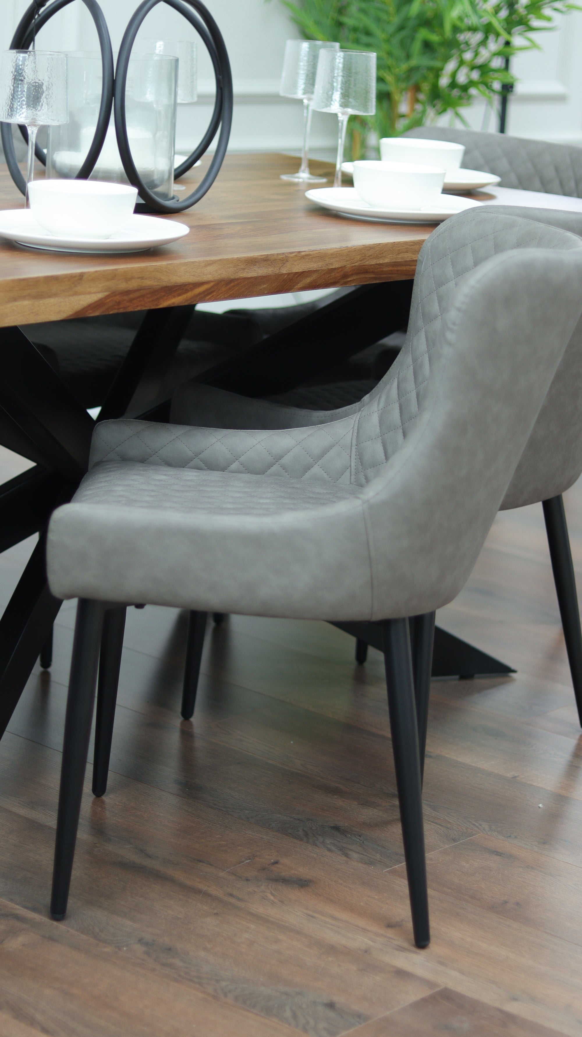 Hoxton 1.75M Dining Table + 6 Diamond Grey PU