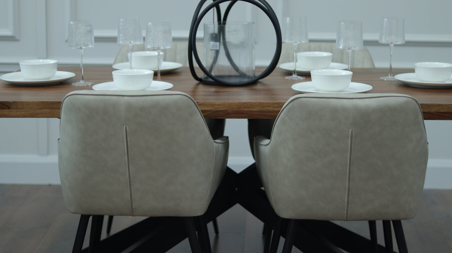 Hoxton 1.75M Dining Table + 6 EZ Taupe PU