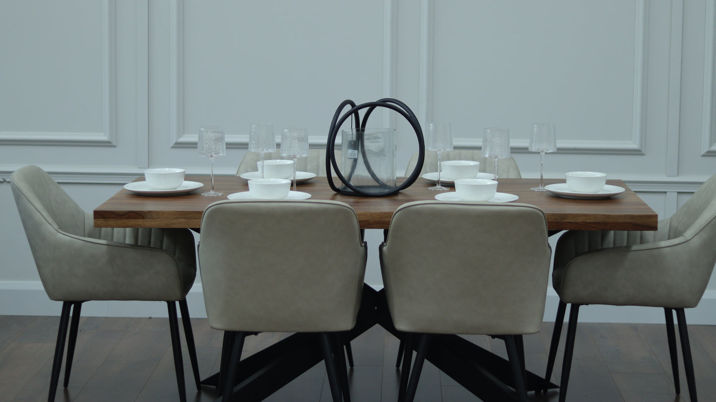 Hoxton 1.75M Dining Table + 6 EZ Taupe PU
