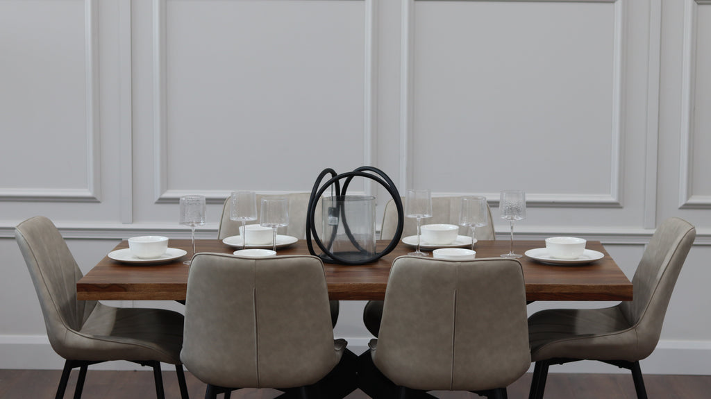 Hoxton 1.75M Dining Table + 6 Tilly Taupe PU