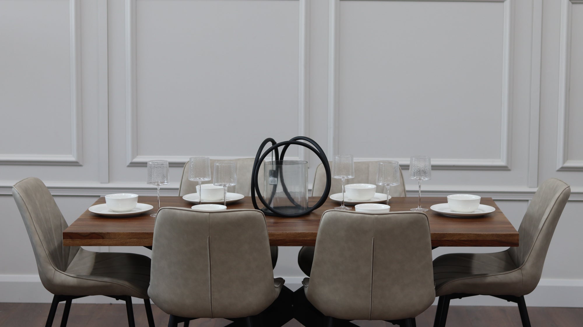 Hoxton 1.75M Dining Table + 6 Tilly Taupe PU