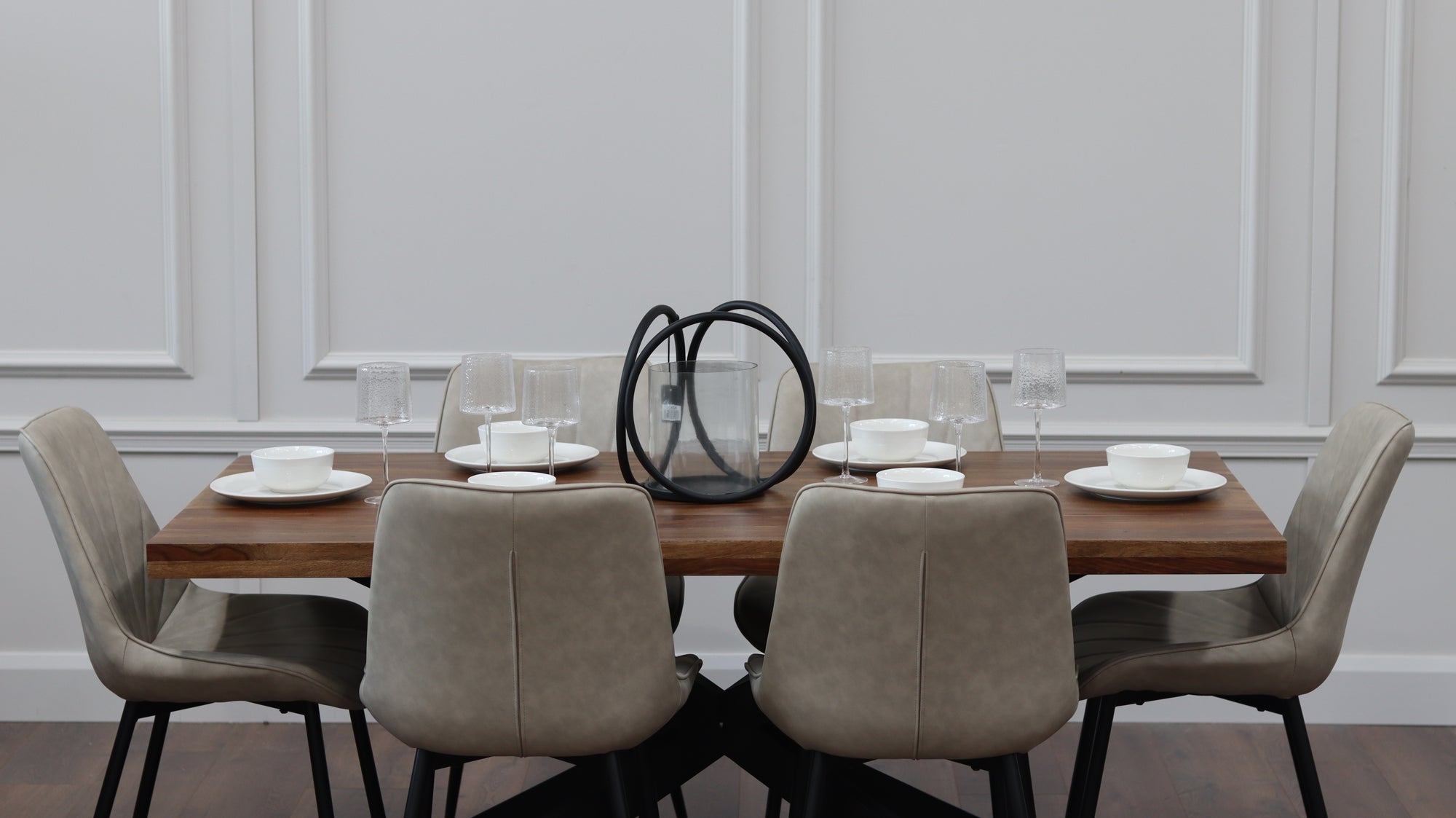 Hoxton 1.75M Dining Table + 6 Tilly Taupe PU