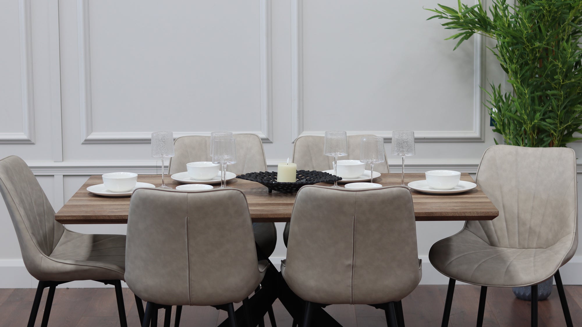 Hoxton 1.75M Dining Table + 6 Tilly Taupe PU