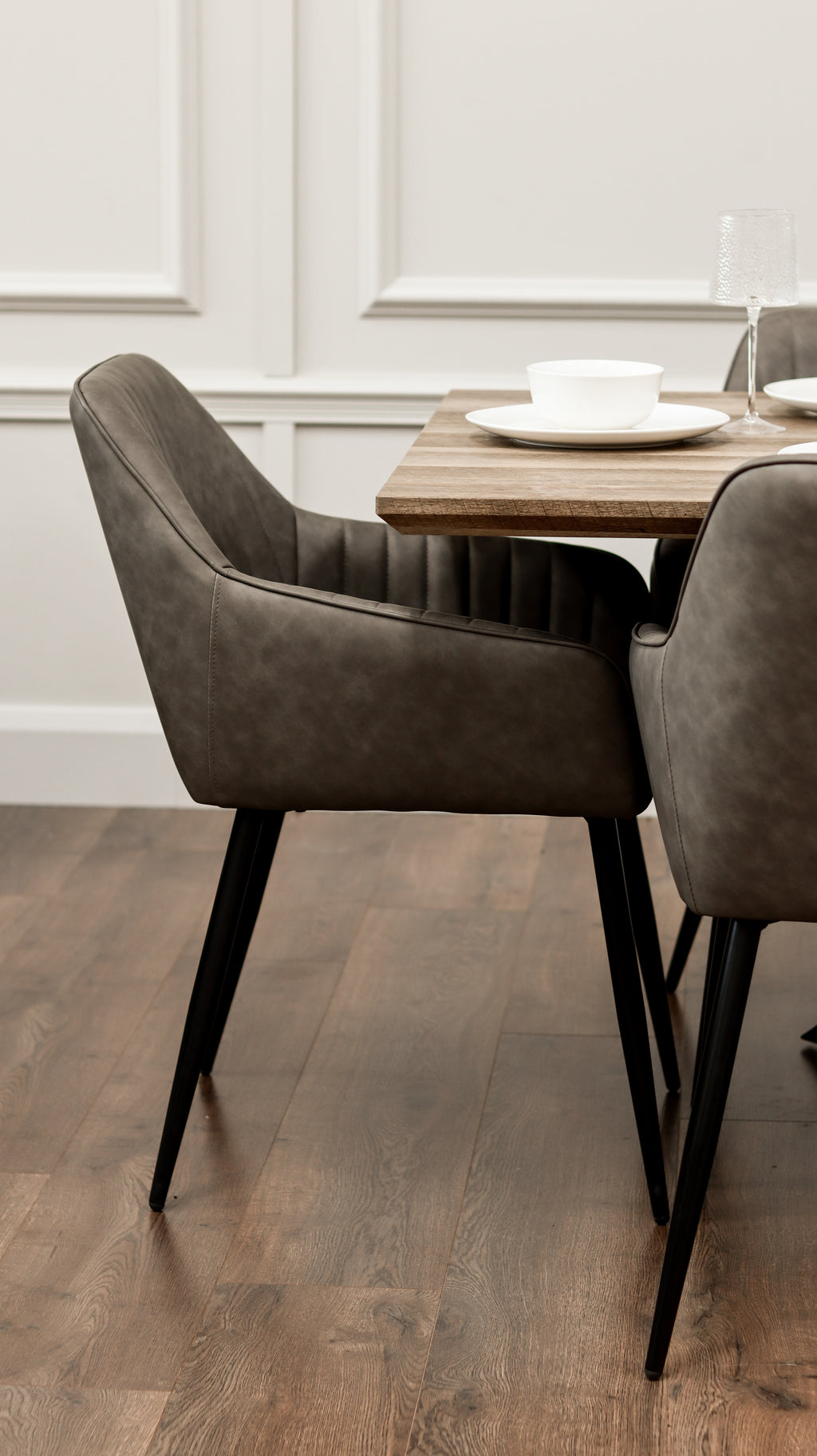 Epsom Rustic Oak 1.6m + 6 EZ Chairs Smoke Grey PU