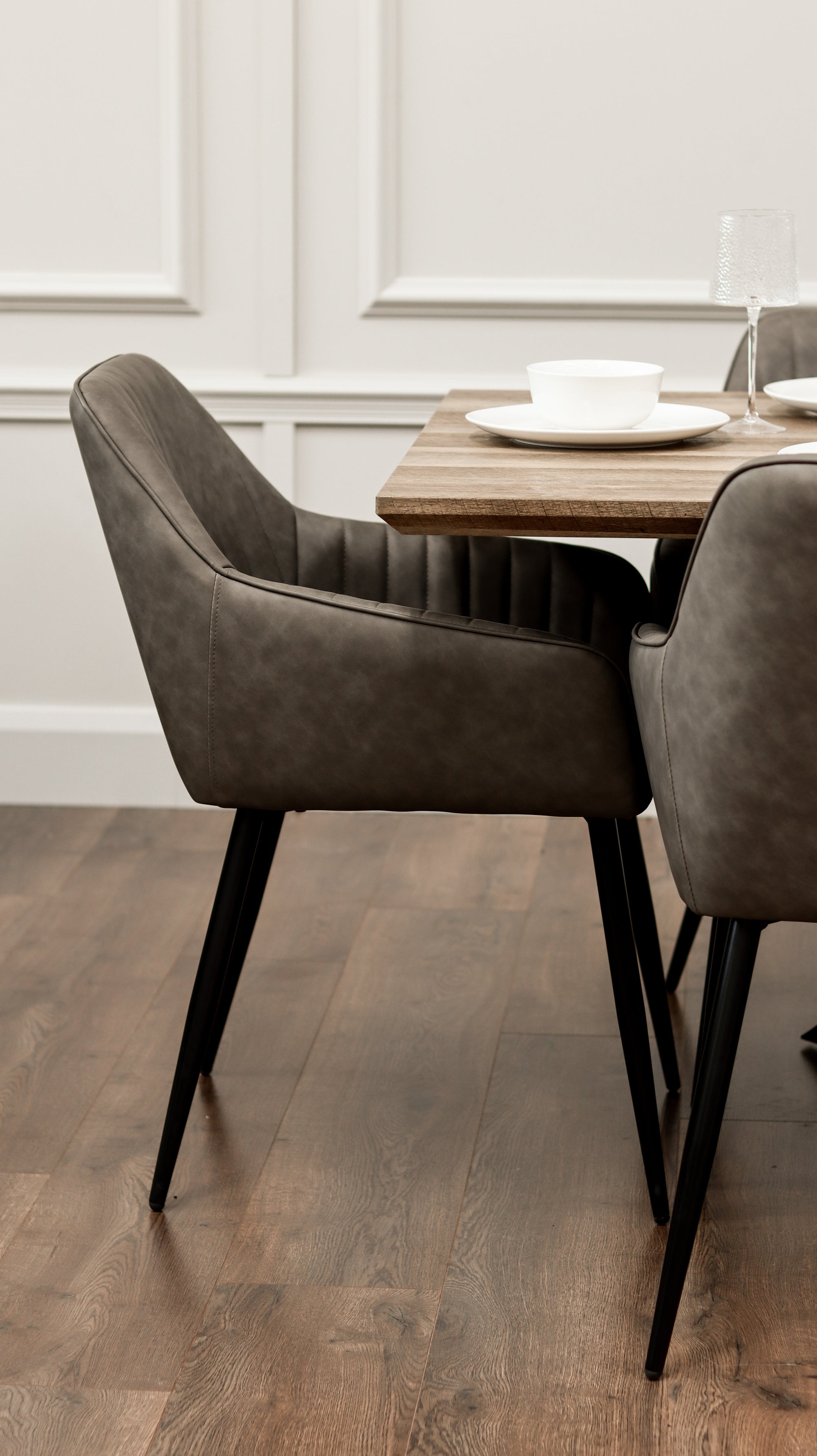 Epsom Rustic Oak 1.6m + 6 EZ Chairs Smoke Grey PU