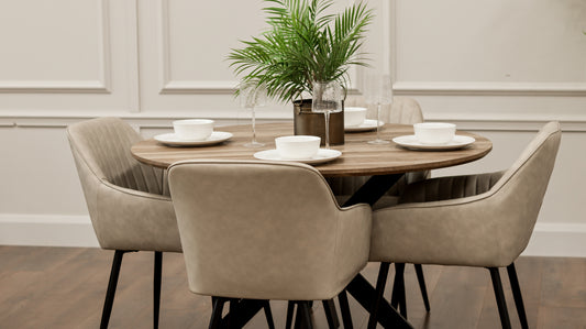 Epsom Rustic Oak 1.2m + 4 EZ Taupe PU Chairs