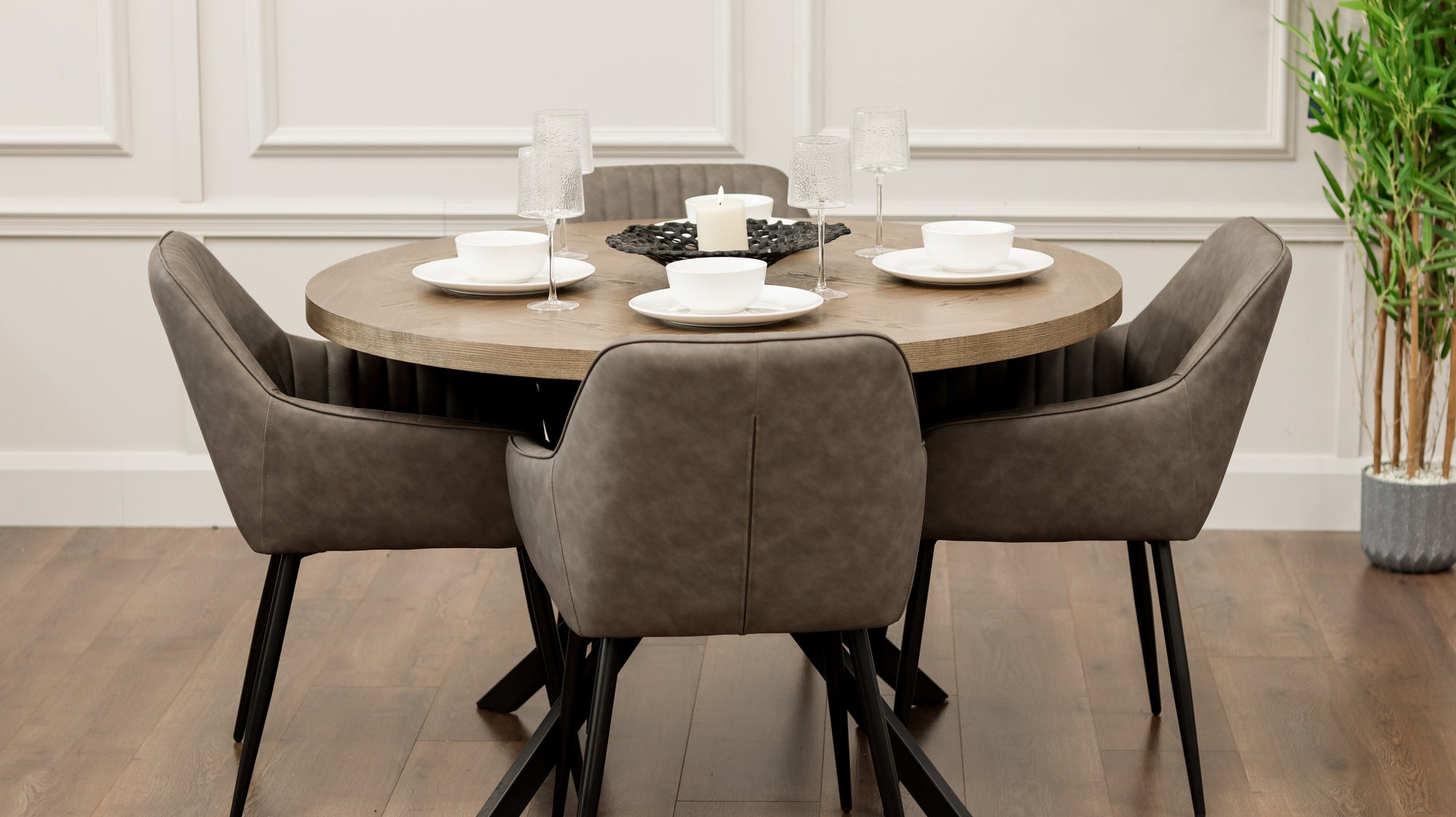 Carson 1.2m + 4 EZ Grey PU Chairs