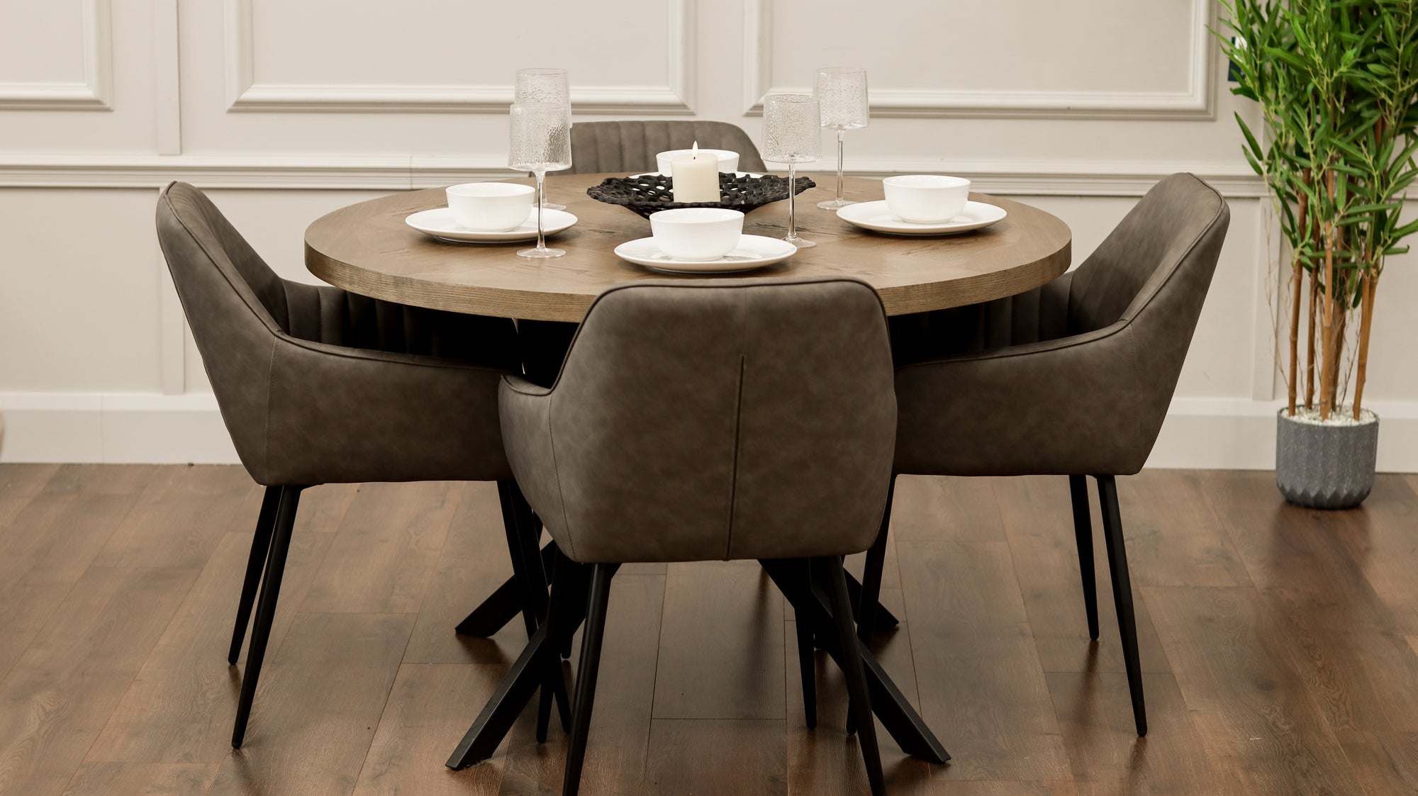 Carson 1.2m + 4 EZ Grey PU Chairs