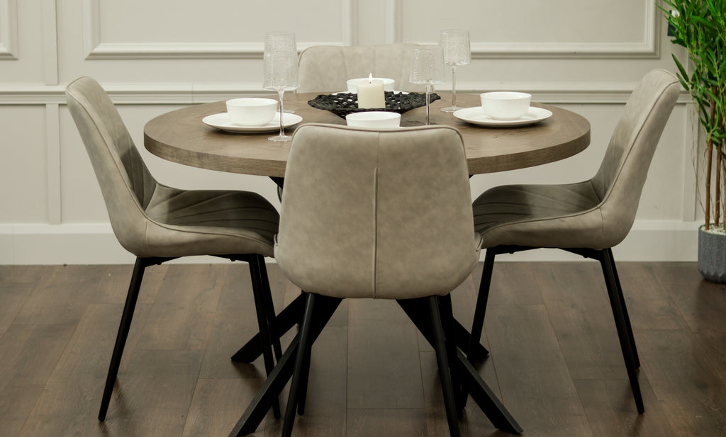 Carson 1.2m + 4 Tilly Taupe PU Chairs