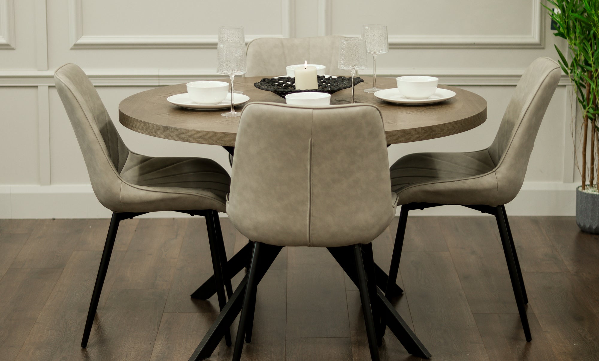 Carson 1.2m + 4 Tilly Taupe PU Chairs