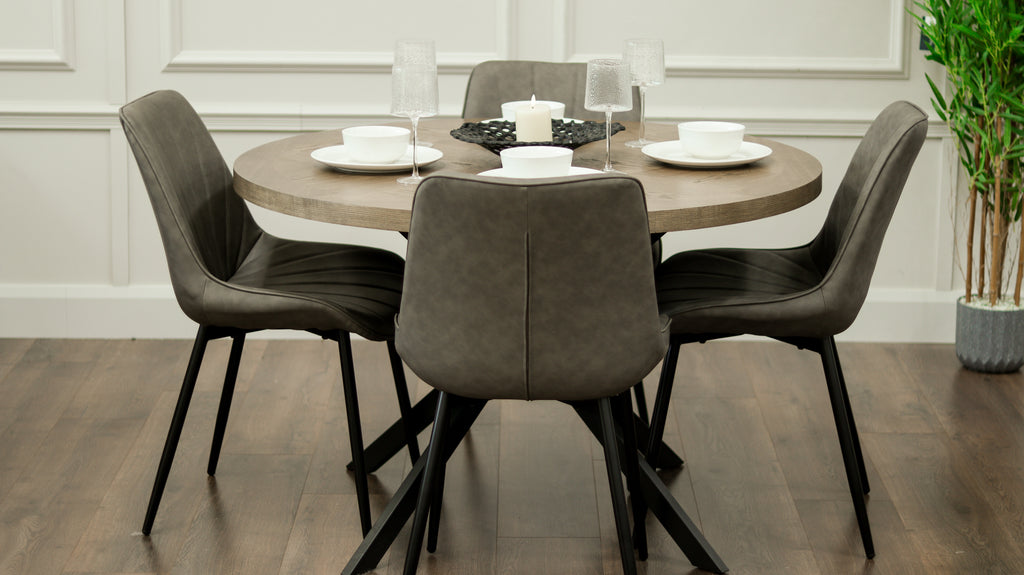 Carson 1.2m + 4 Tilly Grey PU Chairs