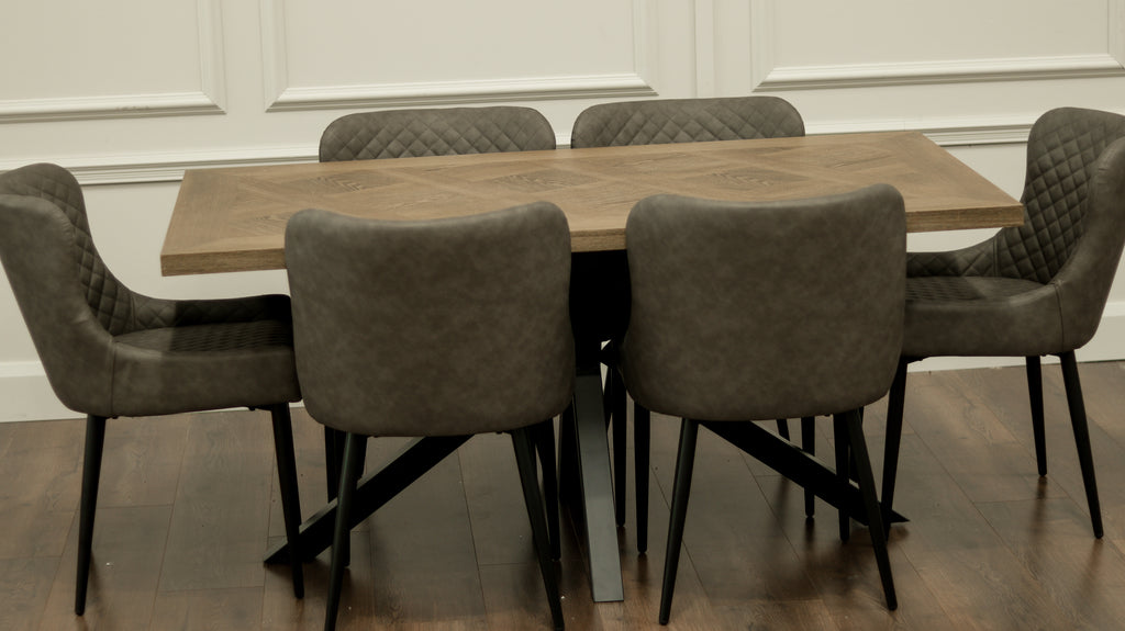 Hugo 1.6m Medium Oak Veneer+ 6 Diamond Grey PU Chairs