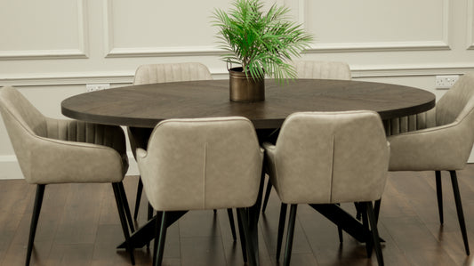 Samara 1.8m Oval Table + 6 EZ Chairs Taupe PU