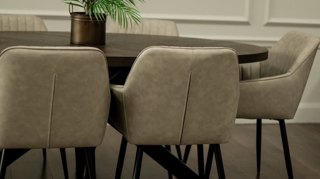 Samara 1.8m Oval Table + 6 EZ Chairs Taupe PU