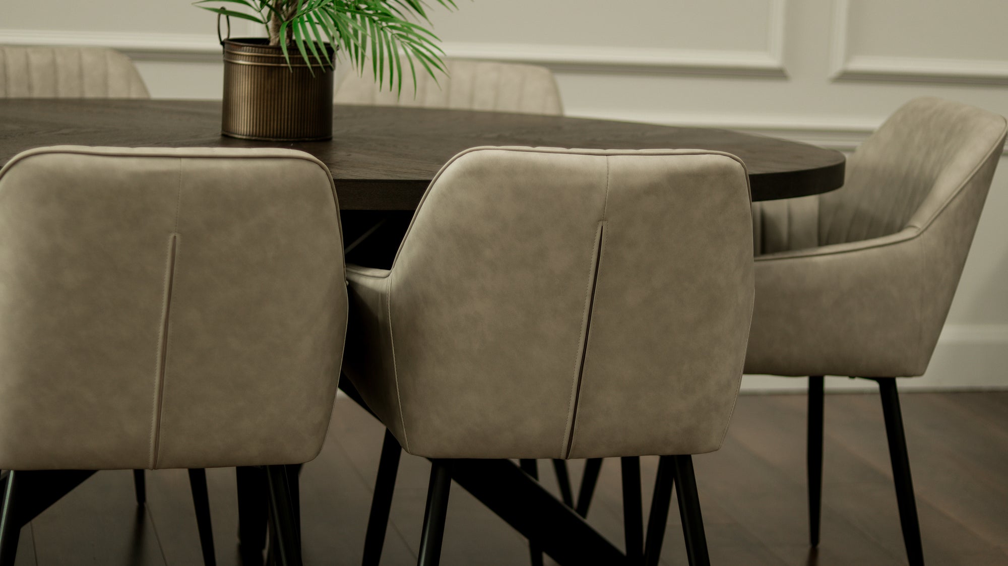 Samara 1.8m Oval Table + 6 EZ Chairs Taupe PU