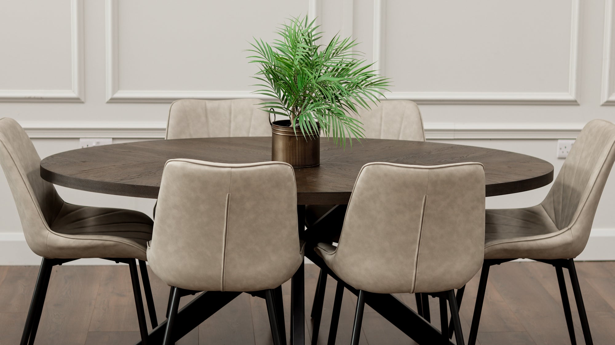 Samara 1.8m Oval Table + 6 Tilly Chairs Taupe PU