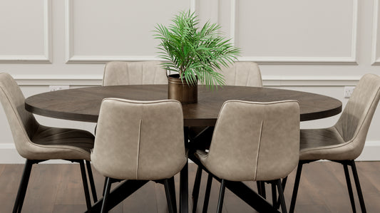 Samara 1.8m Oval Table + 6 Tilly Chairs Taupe PU