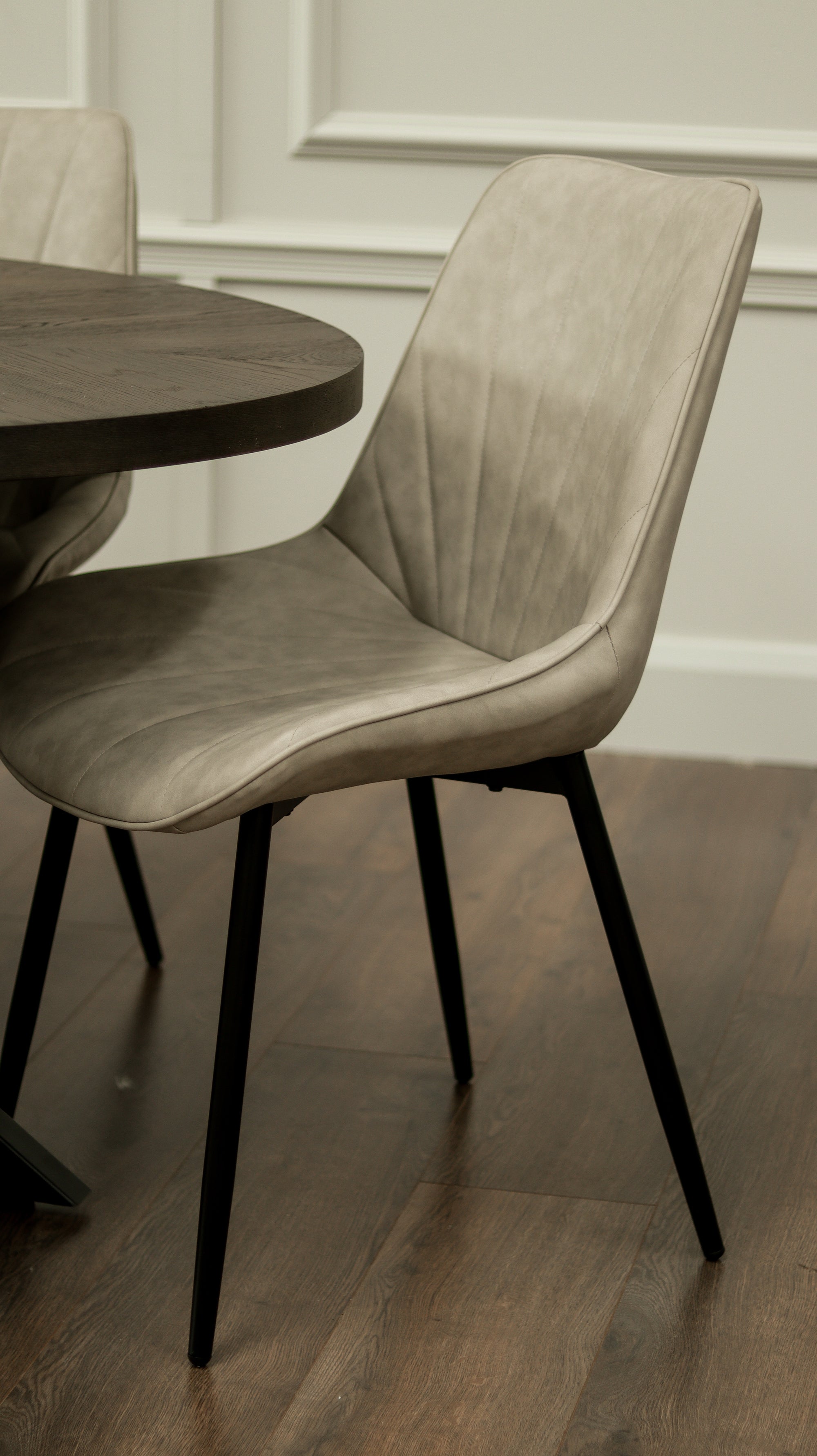 Samara 1.8m Oval Table + 6 Tilly Chairs Taupe PU
