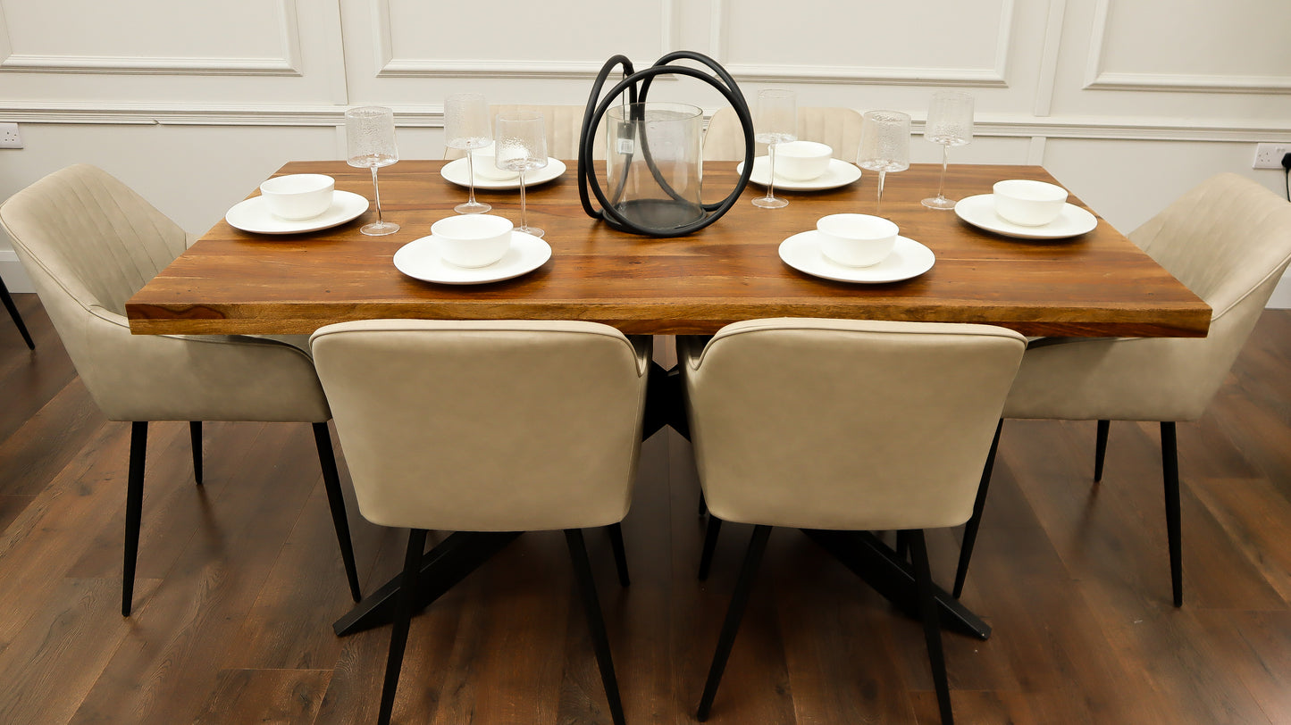 Hoxton 1.75M Dining Table + 6 EZ Taupe PU