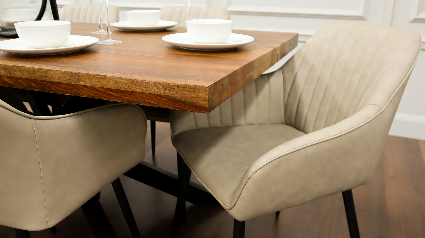 Hoxton 1.75M Dining Table + 6 EZ Taupe PU