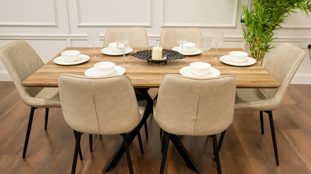 Epsom Rustic Oak 1.6m + 6 Tilly Chairs Taupe PU