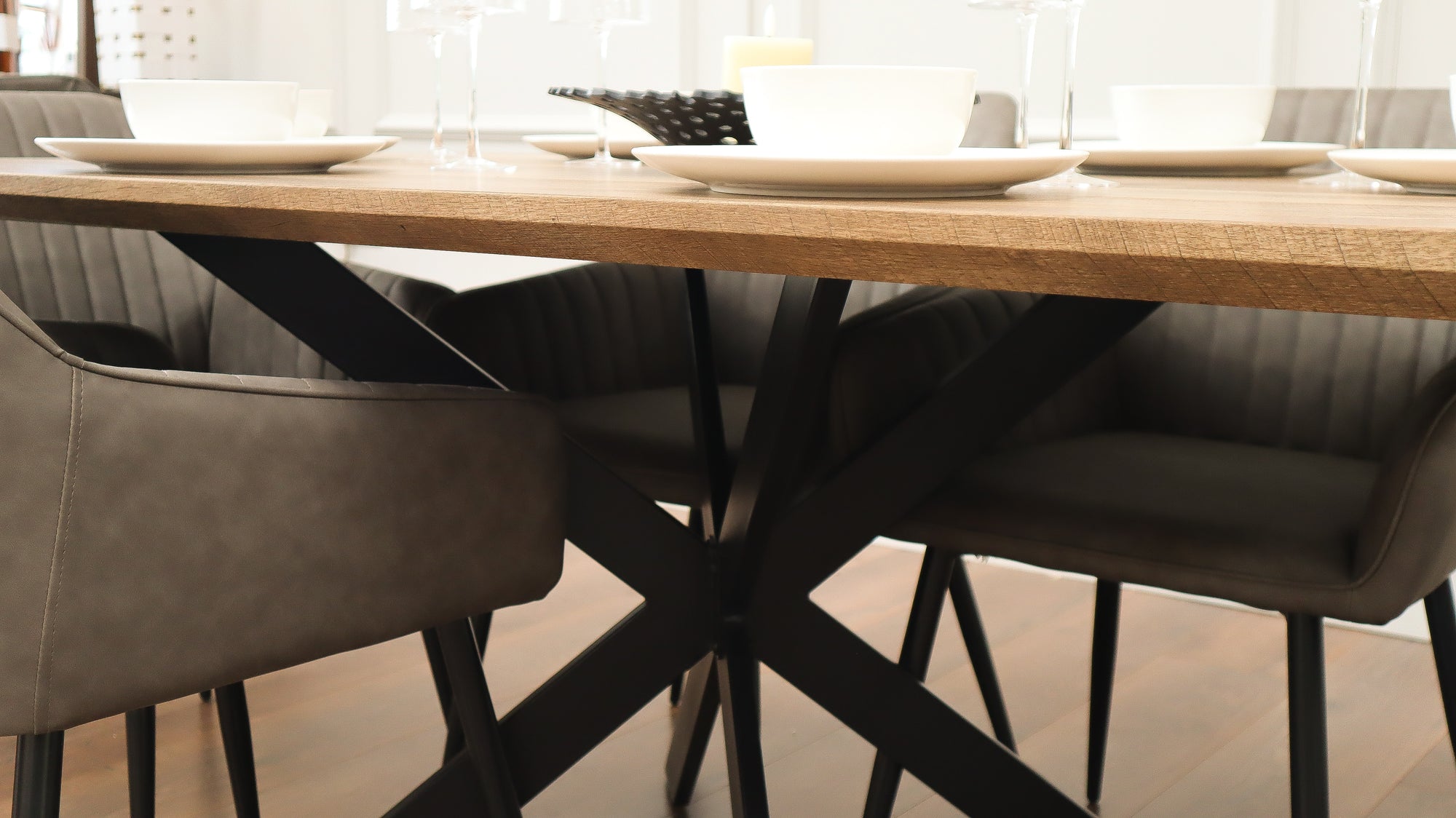 Epsom Rustic Oak 1.6m + 6 EZ Chairs Smoke Grey PU