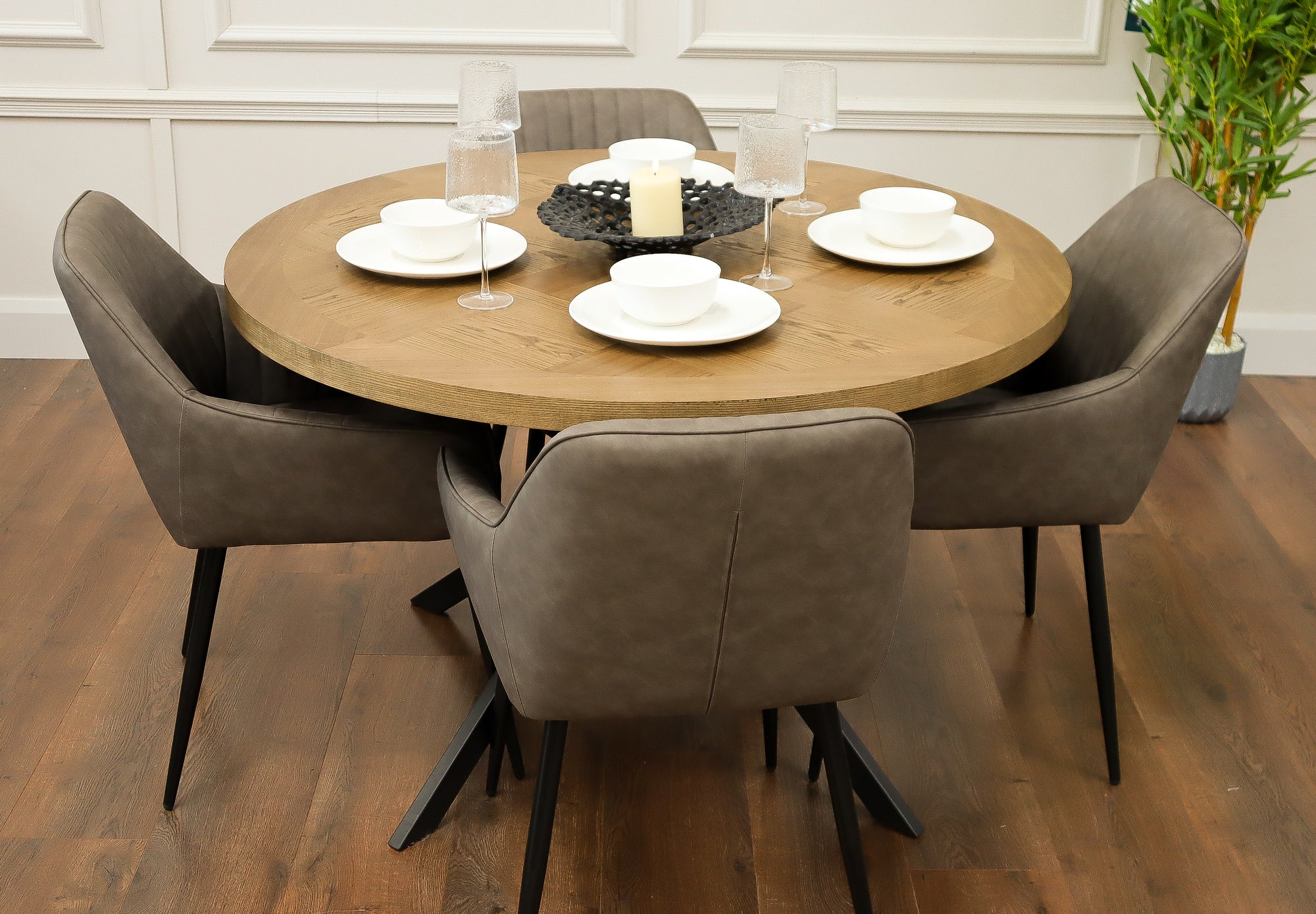 Carson 1.2m + 4 EZ Grey PU Chairs