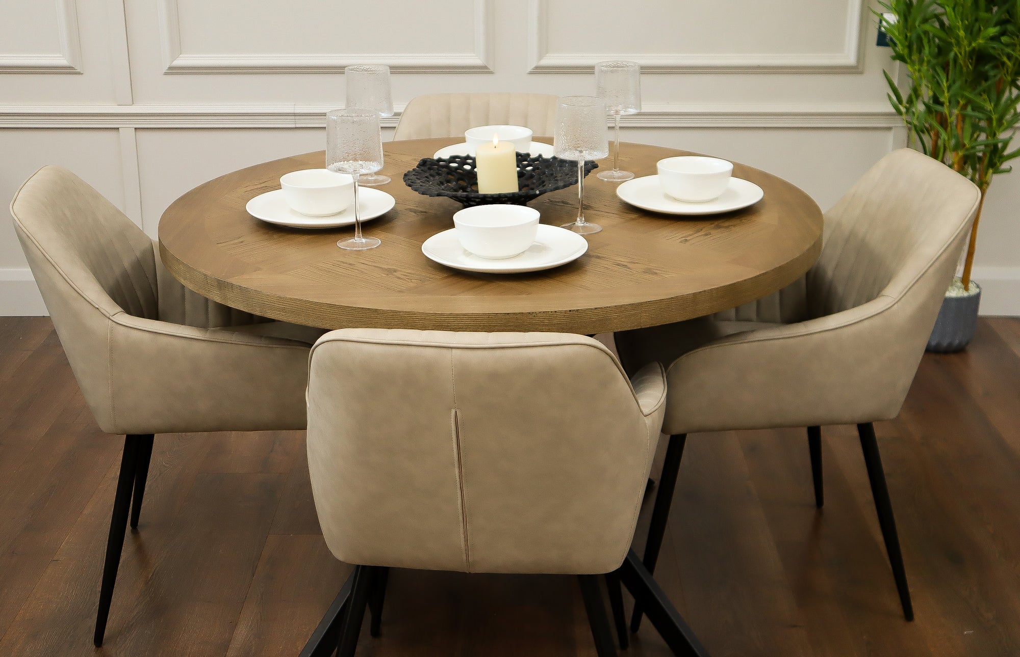 Carson 1.2m + 4 EZ Taupe PU Chairs